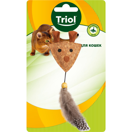 Игрушка для кошек из пробковой коры "Мышка с перьями", 65/180мм, Triol