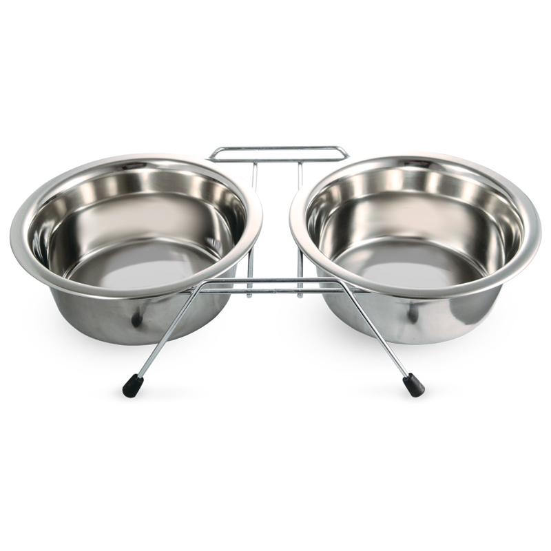 Миска металлическая на подставке, 2*2,60л, Triol Миска металлическая на подставке, 2*2,60л, Triol