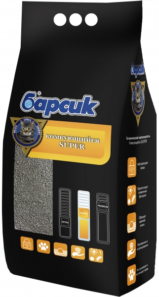 46186-28n-1.jpg Наполнитель Барсик Super для кошек, комкующийся, 5.5 л, 4.31 кг