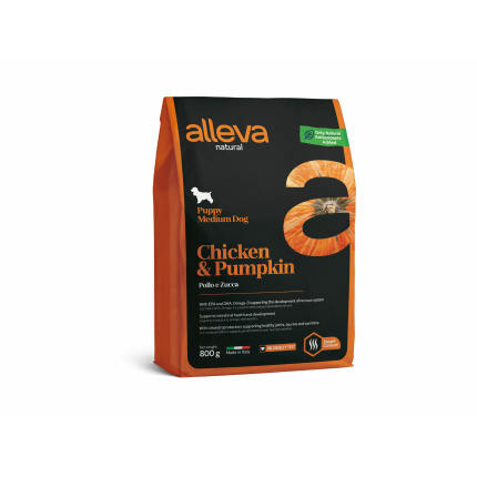 Корм Alleva Natural Puppy Medium Chicken & Pumpkin для щенков средних пород, беременных и кормящих сук, курица и тыква, 800 г