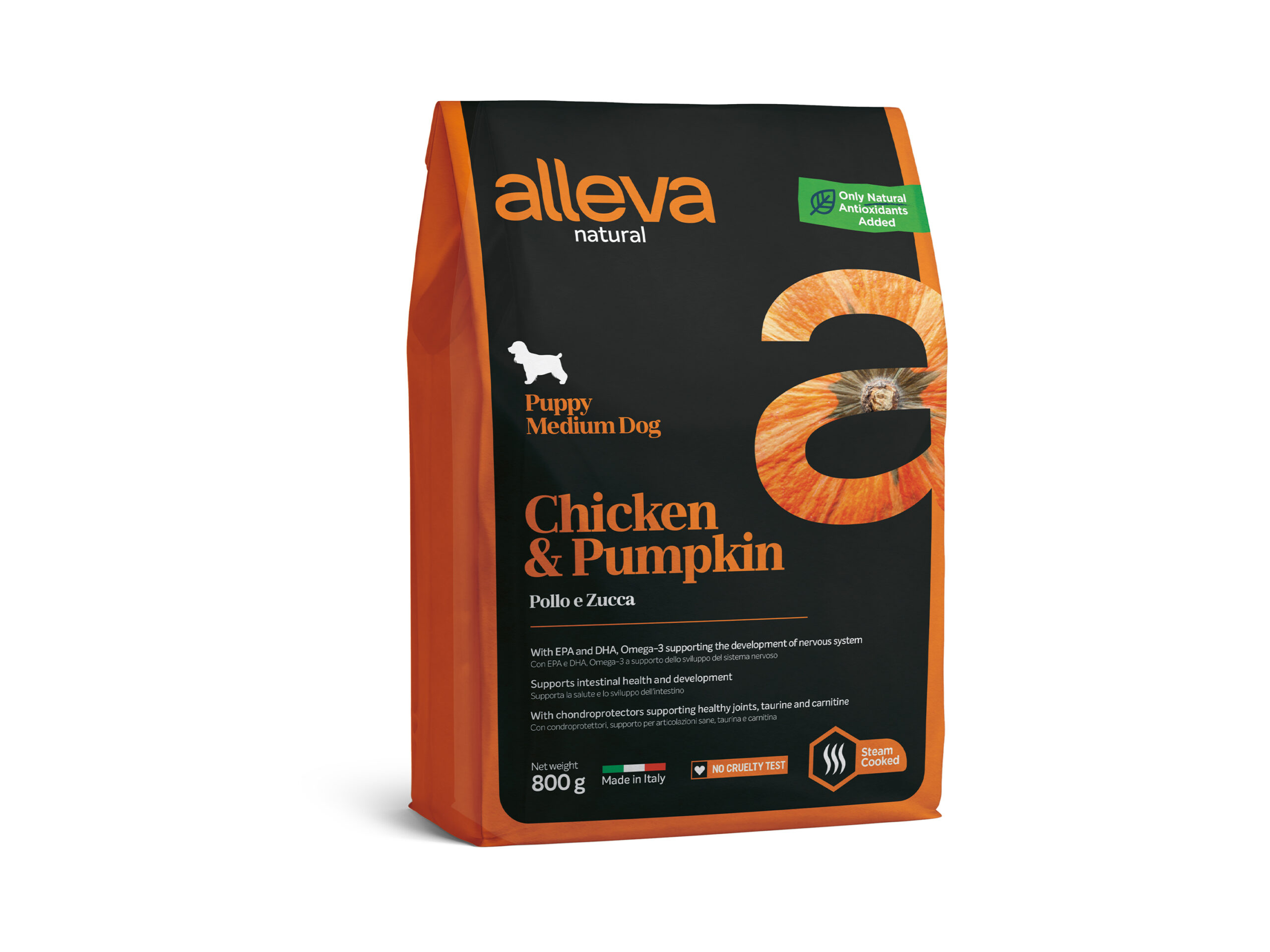 Корм Alleva Natural Puppy Medium Chicken & Pumpkin для щенков средних пород, беременных и кормящих сук, курица и тыква, 800 г Корм Alleva Natural Puppy Medium Chicken & Pumpkin для щенков средних пород, беременных и кормящих сук, курица и тыква, 800 г