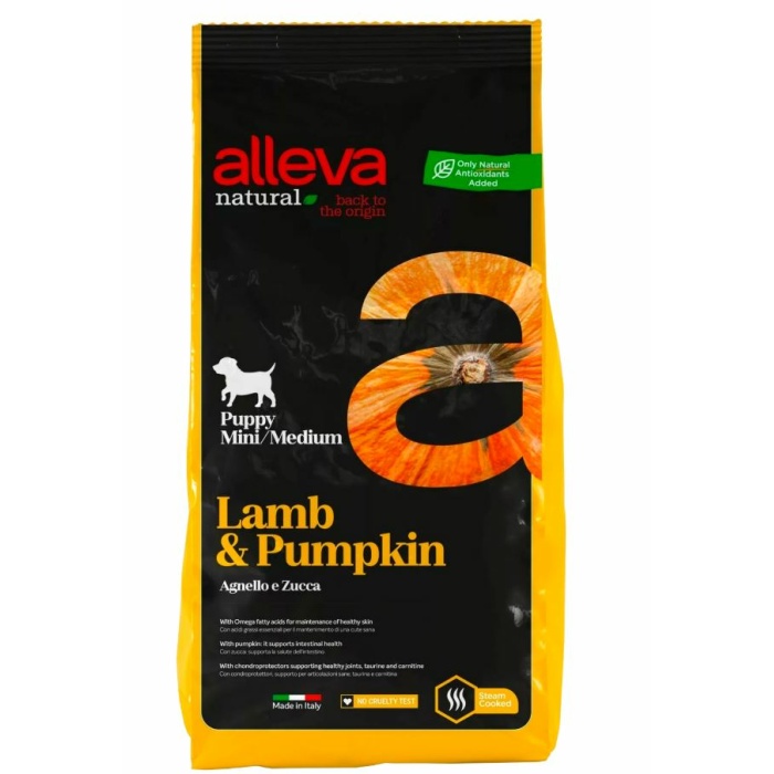 Корм Alleva Natural Puppy Mini & Medium Lamb & Pumpkin (низкозерновой) для щенков малых и средних пород, беременных и кормящих сук, ягненок и тыква, 2 кг