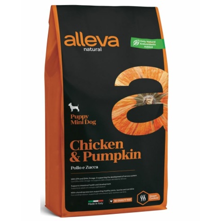 Корм Alleva Natural Puppy Mini Chicken & Pumpkin для щенков малых пород, беременных и кормящих сук, курица и тыква, 12 кг